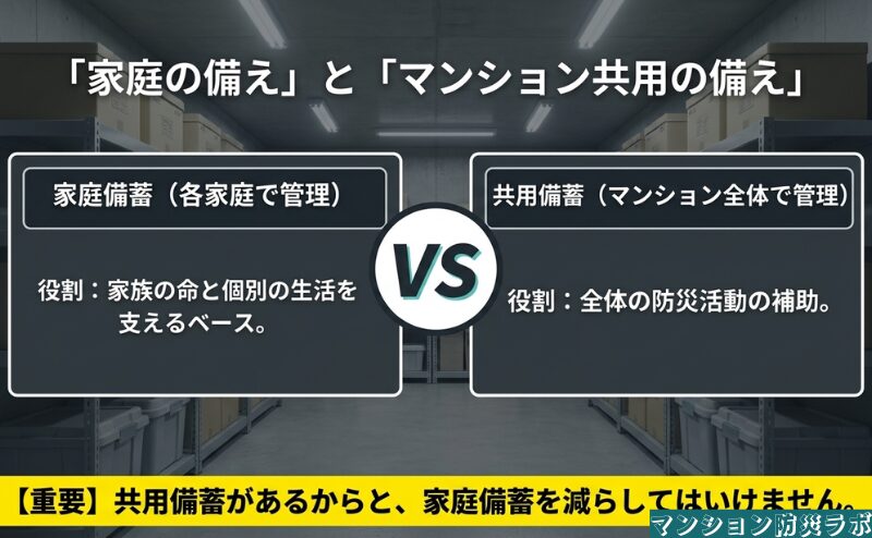 家庭備蓄とマンション共用備蓄の役割の違い