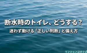 断水時のトイレで迷わず判断する方法と、携帯トイレを実際に使える状態へ整える備え方を示した表紙。